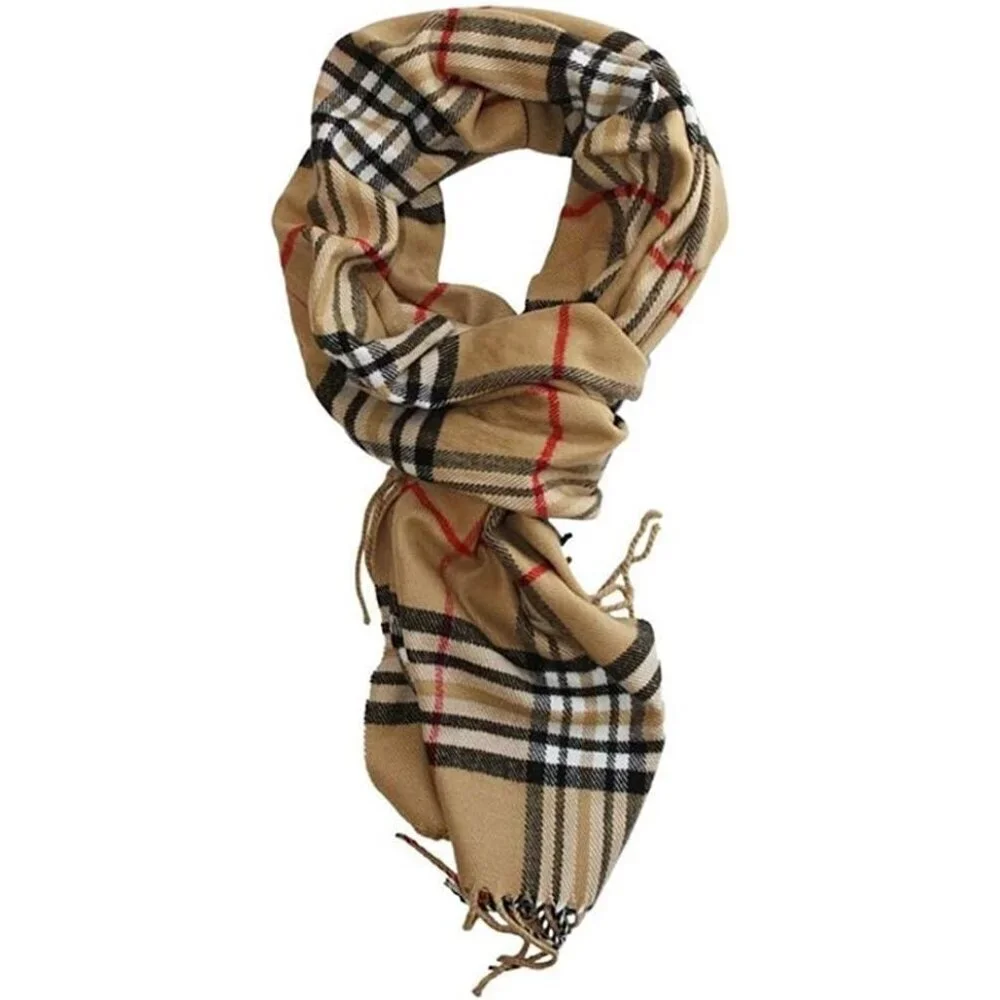 Women's Camel Plaid Super Soft Classic Cashmere Feel Winter Scarf Outerwear